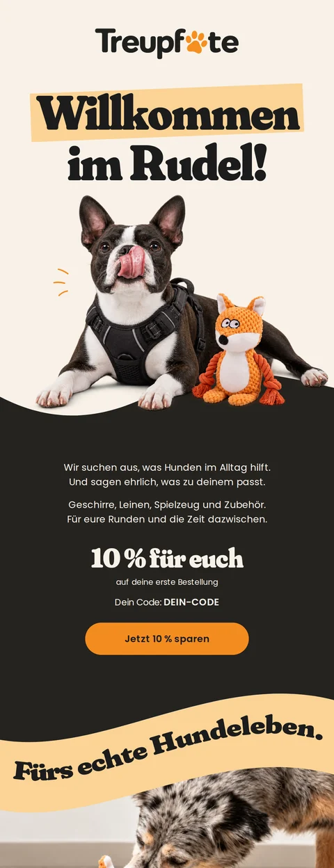 Treupfote · Willkommens-Mail